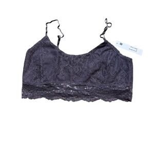💜 LA Made 🌸 Dusty Plum Lace Longline Bralette M NWT Feminine Boho Layering Top 💜
